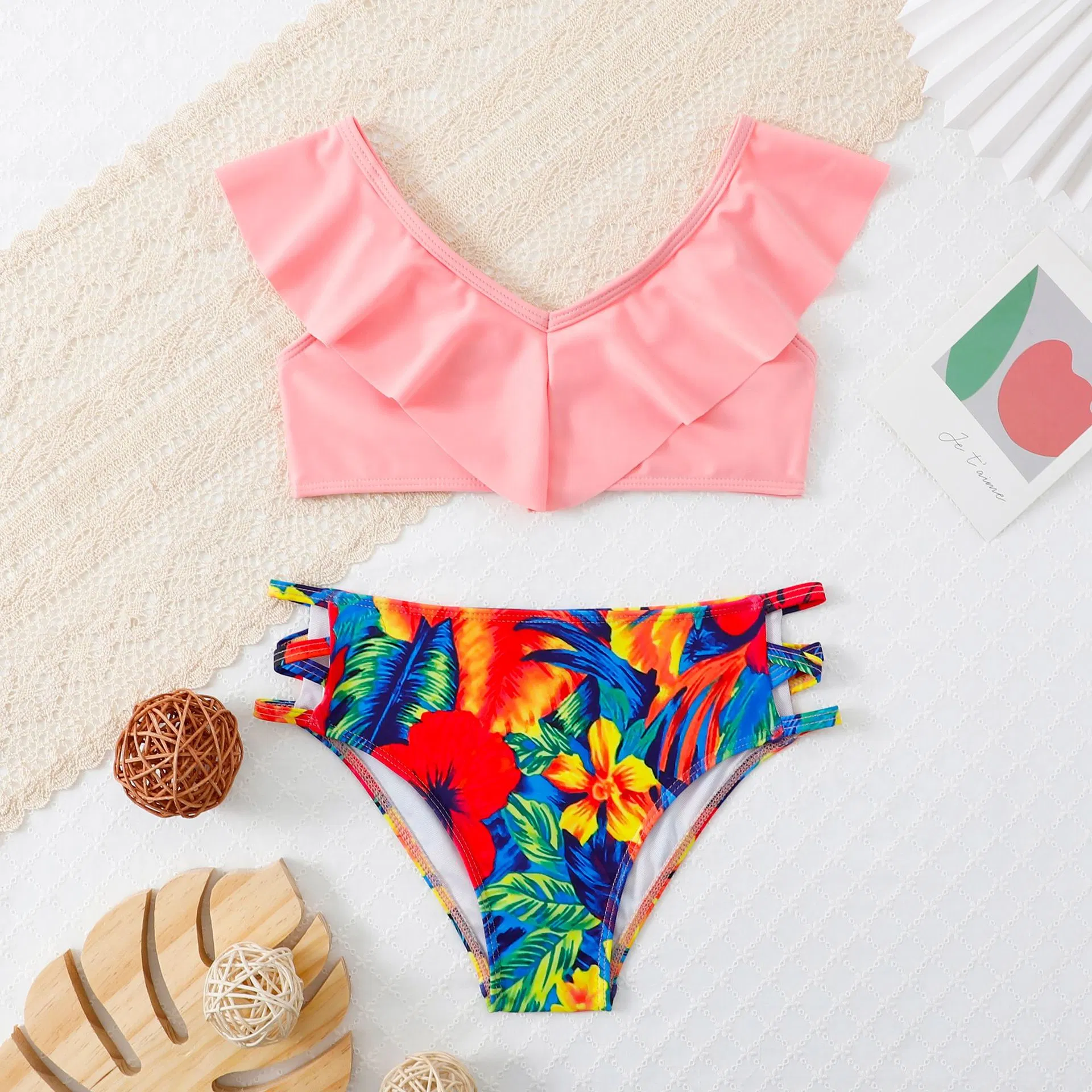 2022 New Two-Piece European and American Bikini Set Children Swimsuit Medium and Large Sport Wear Sexy Bikini Swimwear for Kids 6-15 Years Old