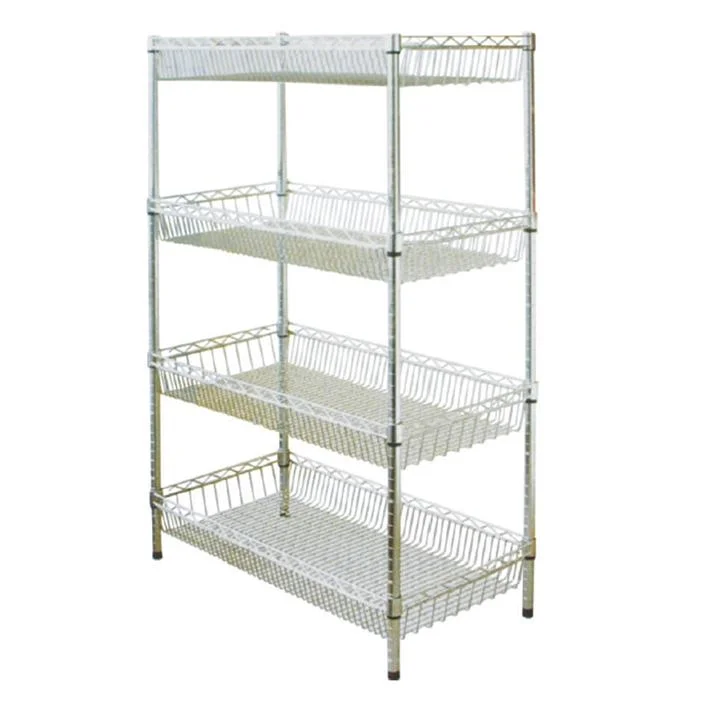 Hot Chrome Deep Wire Basket Shelves Promotion Table Display Racks