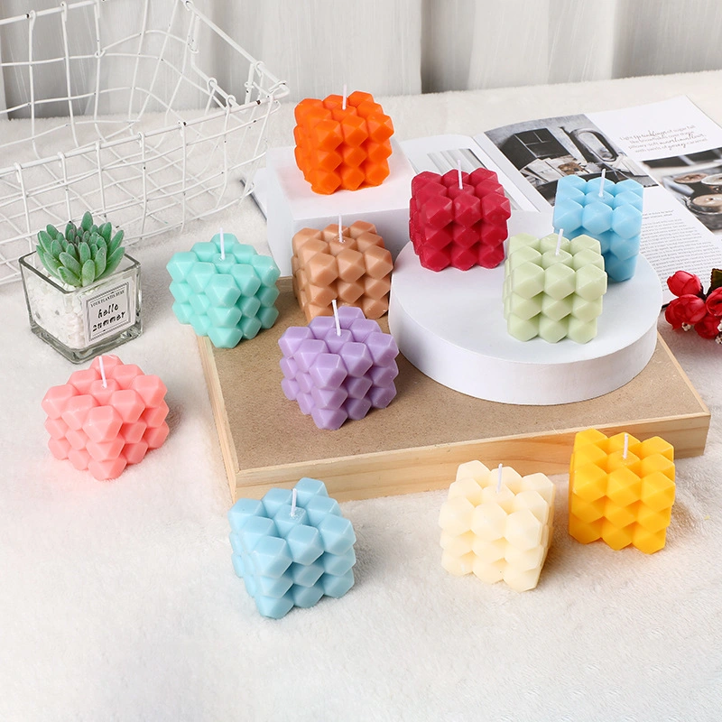 OEM ODM Home Decoration Bubble Soy Wax Cube Shaped Blue Pink Yellow Colorful Scented Candles