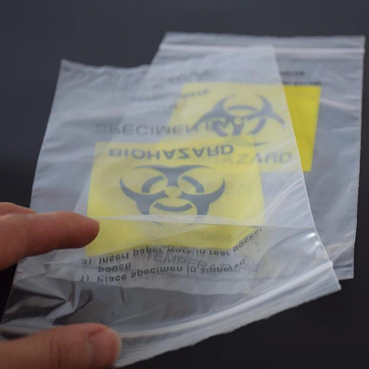 La junta superior de plástico LDPE Zip Biohazard Reclosable espécimen bolsas de transporte para la salud y de laboratorio