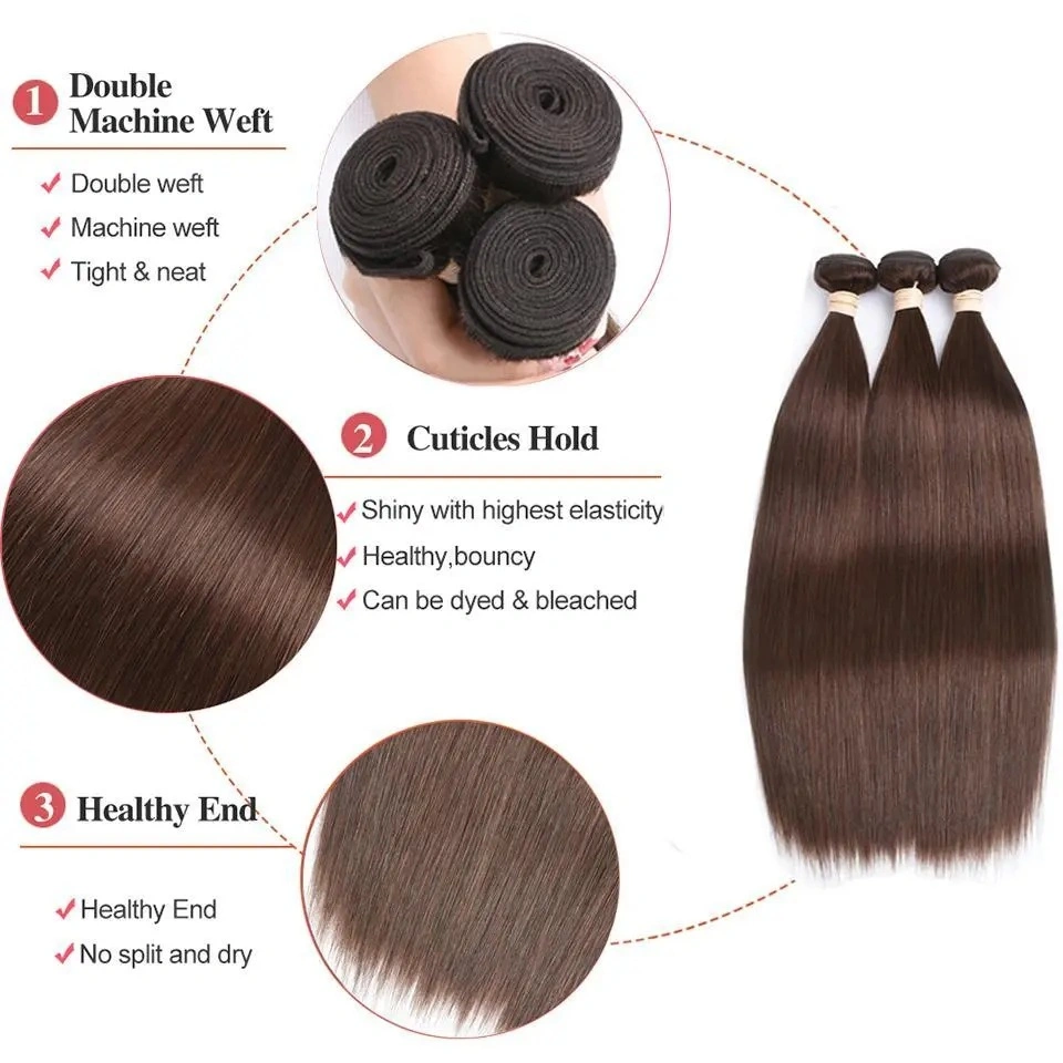 4# Chocolate Brown Straight Human Hair Bundles 10-32inch