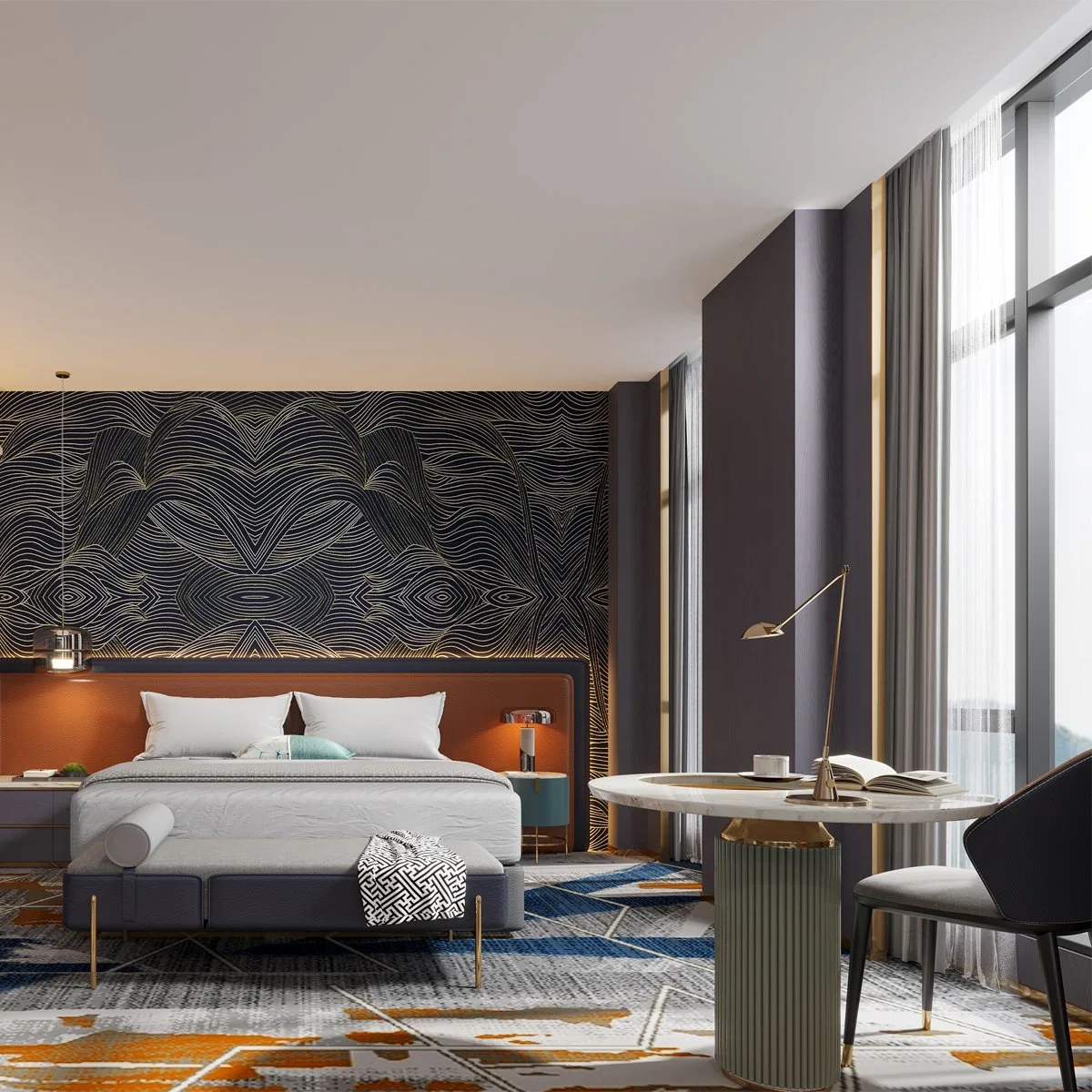 Madeira Hotel Madeira em madeira compensada artesanal de alta qualidade Asiática mobiliário de quarto