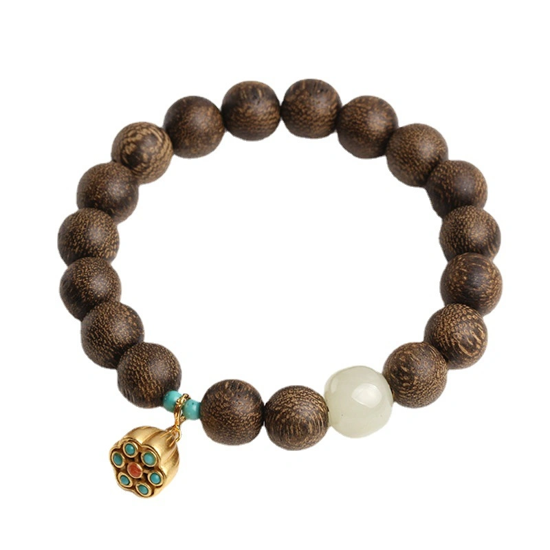 Pulsera de madera de agar natural con semillas de loto y perlas de madera de agar