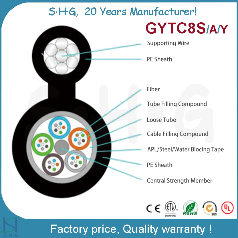 12/24/36/48/60/72/96/144 Core Figure 8 Multi Loose Tube Armored Outdoor Fiber Optic Cable GYTC8S