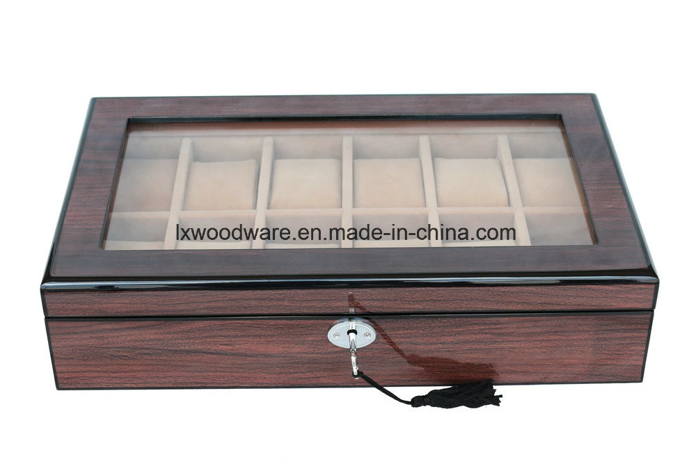 Brown Wood Grain Piano Finish Wooden Watch Collection Box