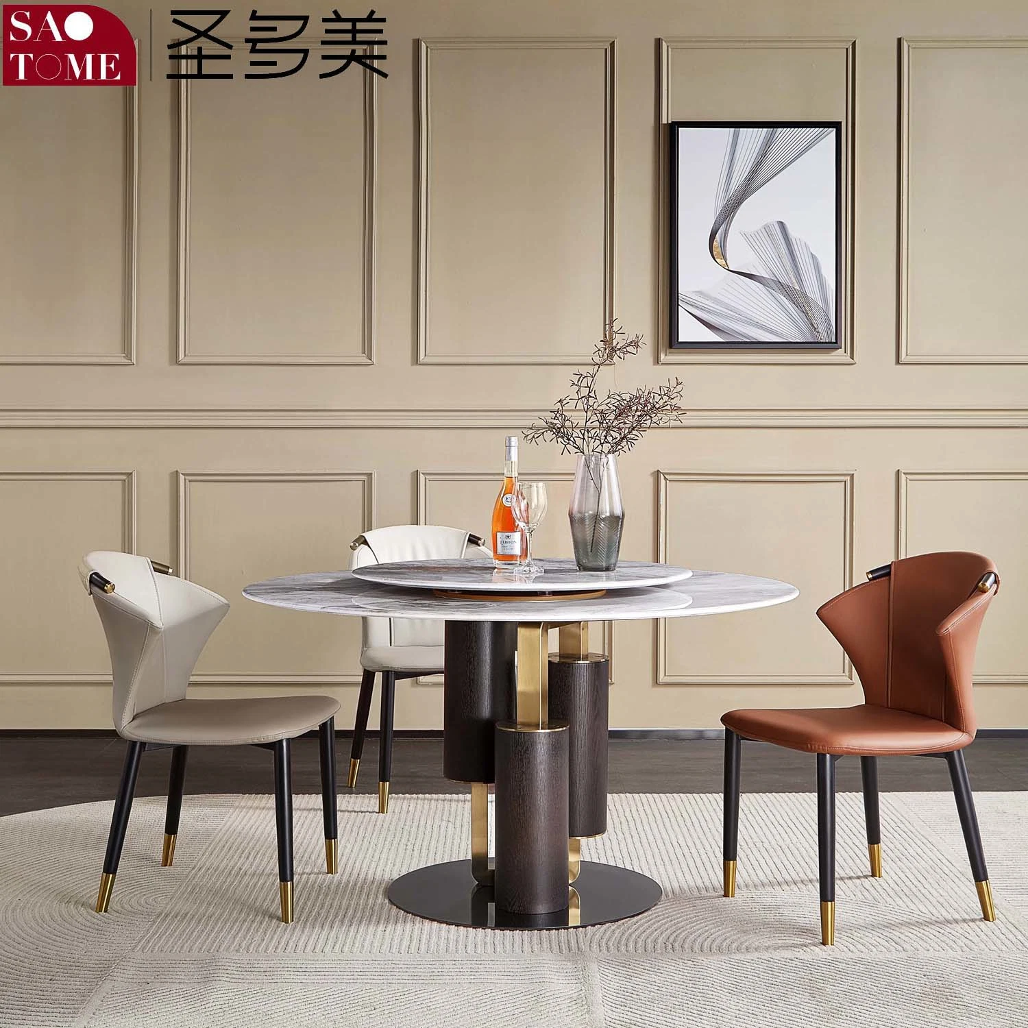 Rock/Marble Round Household Dining Table and Chair Set