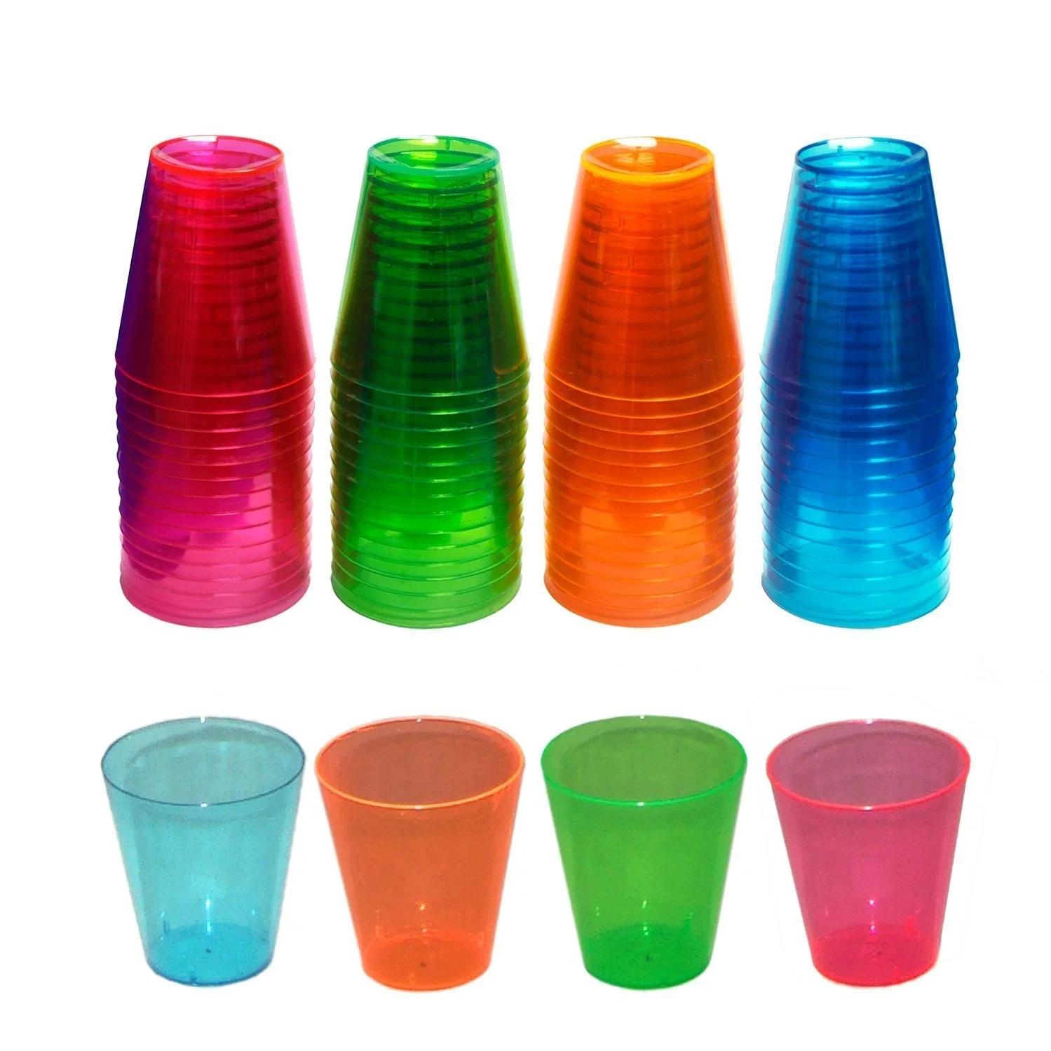 Party Essentials Round Clear Multicolor Ware Plastic Shot Glasses