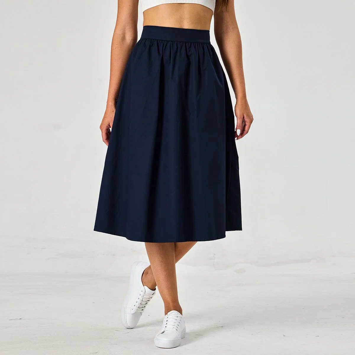 Custom Wholesale Elastic Waist Solid Color Casual Woven Women Long Skirts
