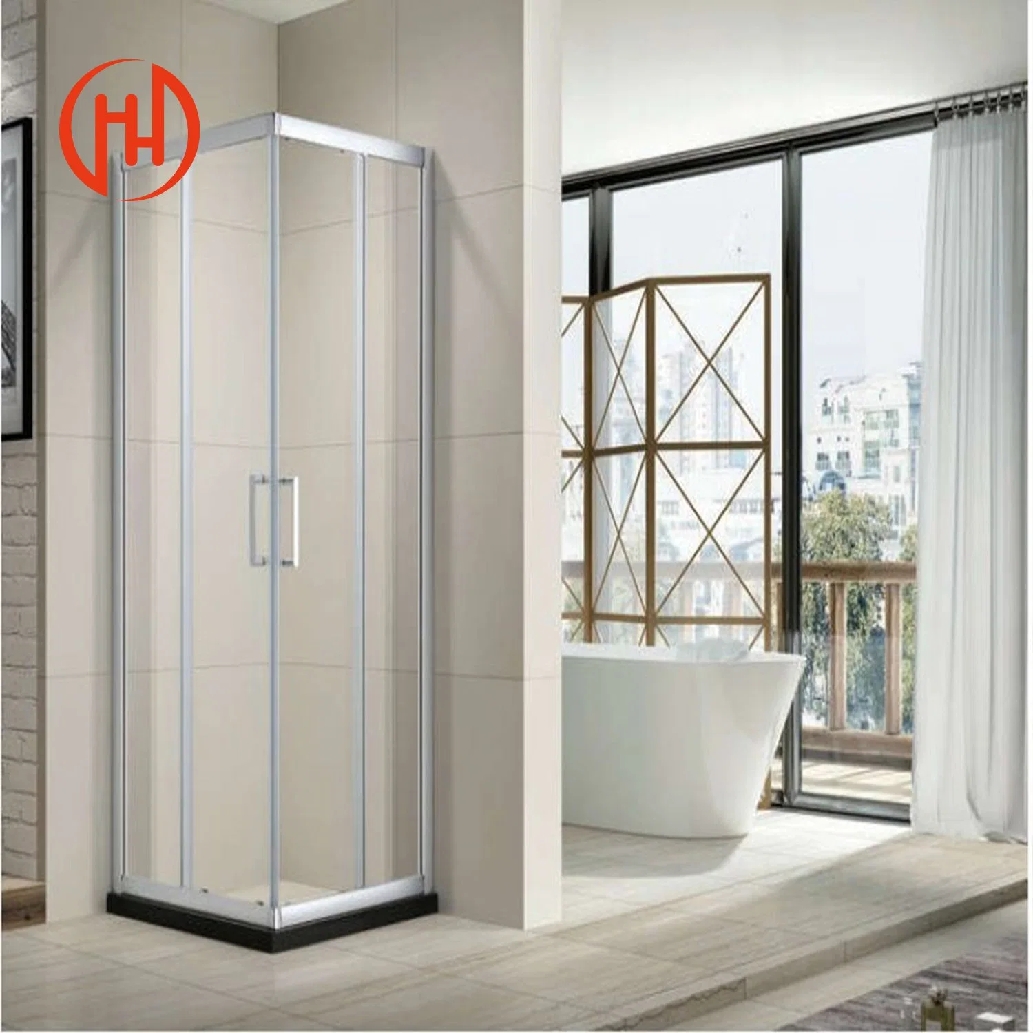 Bathroom Pivot Hinged Aluminum Profiles Frames Double Sliding Shower Room