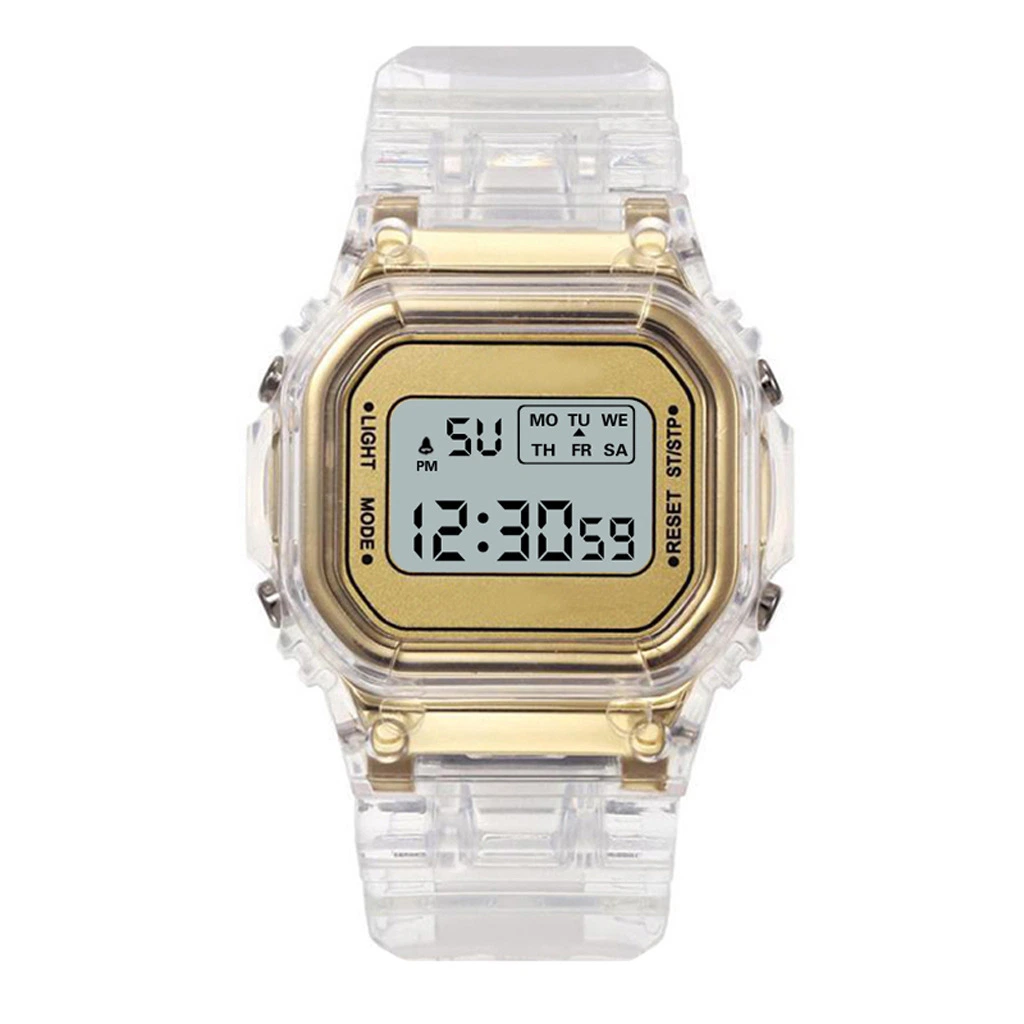 Luminous Alarm Clock Sports Waterproof Multifunctional Transparent Square LED Watch