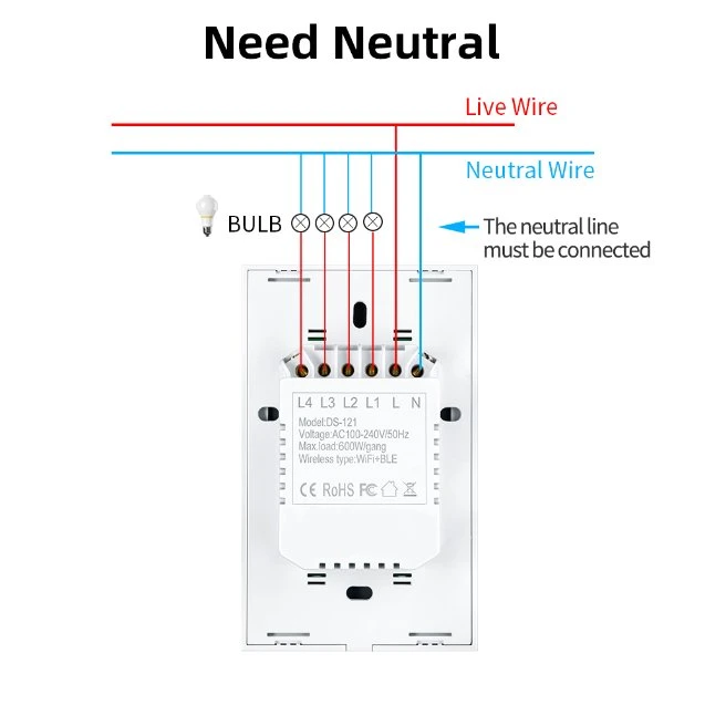 El estándar estadounidense Smart WiFi interruptor táctil de la pared 1/2/3/4 pista Interruptor inteligente Smart Switch