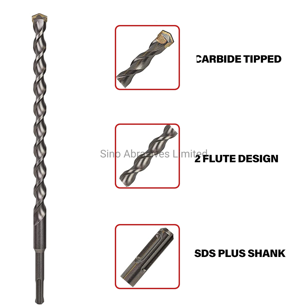 SDS Plus Rotary Hammer Drill Bits with Carbide Tip for Drilling Concrete, Masonry