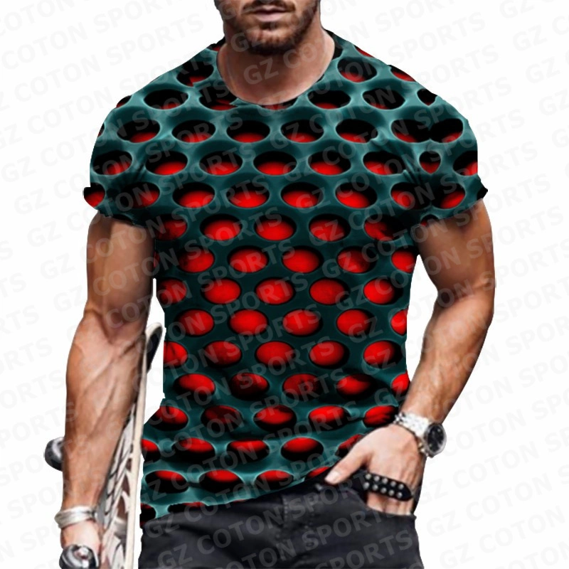 Sublimação de T-shirt estampada de alta qualidade com gola redonda e estampada de verão 3D Camisola de manga curta para homem