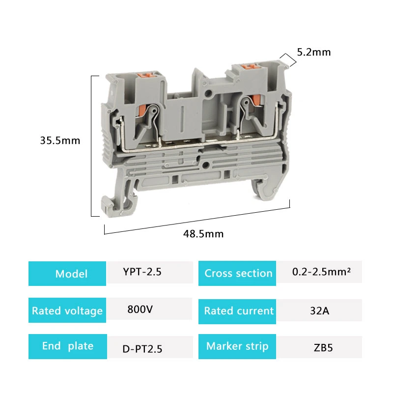 Straight Inserting Spring, Tool-Free Guide Rail Type, PT2.5 Terminal Block