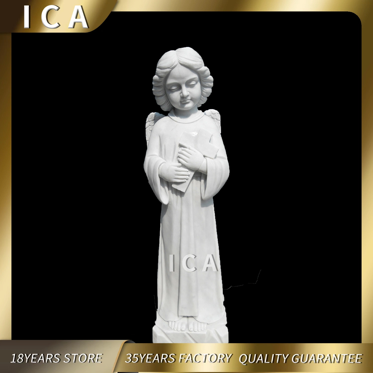 Natural White Marble Cemetery Angel with Wings Sculpture for Graveyard