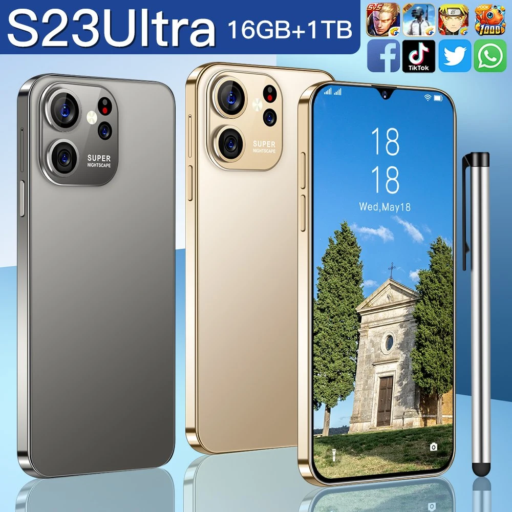 2023 هاتف ذكي جديد S23Ultra 6.8 بوصة يعمل باللمس فتح قفل الشاشة بالكامل 512 جيجابايت 1TB Camera Mobile Phone