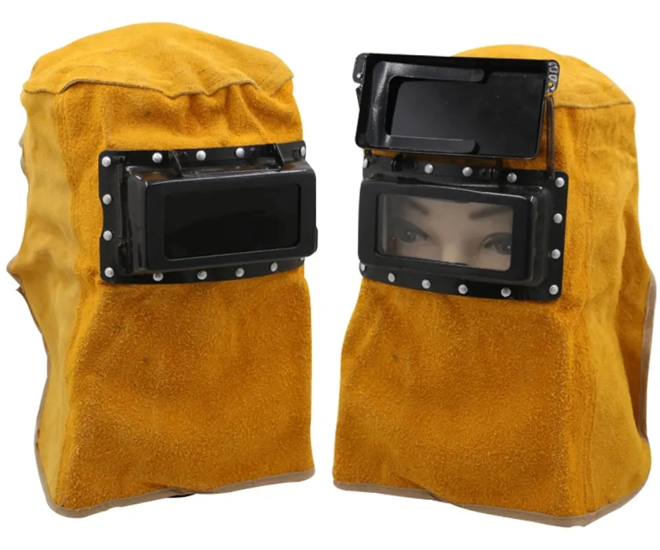 Cowhide Split Leather Welding Hood Helmet Caps with Neck Shoulder Drape for Head Protection