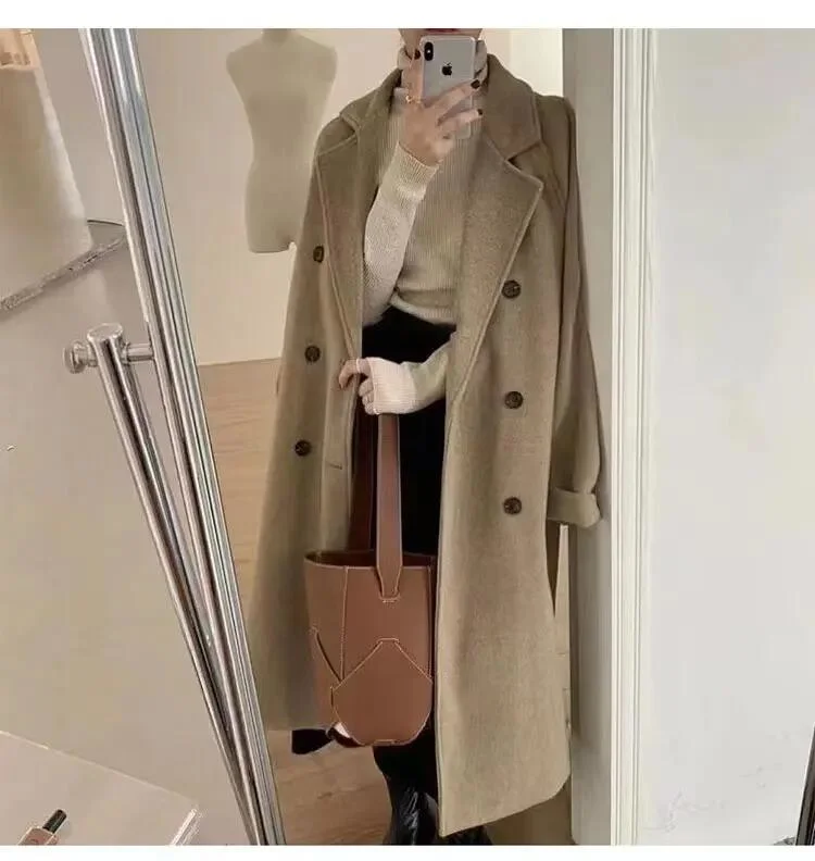 Fall and Winter Woman's Coats Ladies Jackets Woolen Solid Turn Down Collar Long Coats for Woman