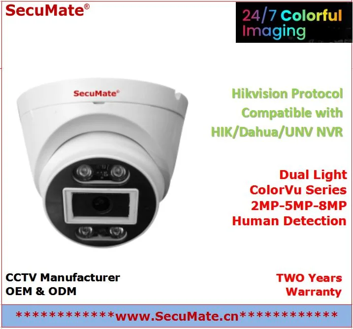 2MP 4MP Colorvu Video a todo color Vigilancia CCTV IP plástico Cámara de cúpula redonda con detección de movimiento humano y facial de Proveedor de cámaras IP OEM de CCTV NVR