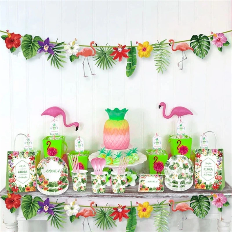 Party Decoration Hawaiian Flamingo Birthday Outdoor Paper Tablecover Glasses Party Tableware Set