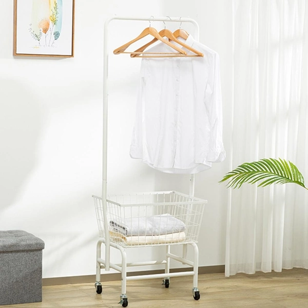 House Rolling Laundry Hamper Basket Cart with Wire Storage Basket and Hanging Rack