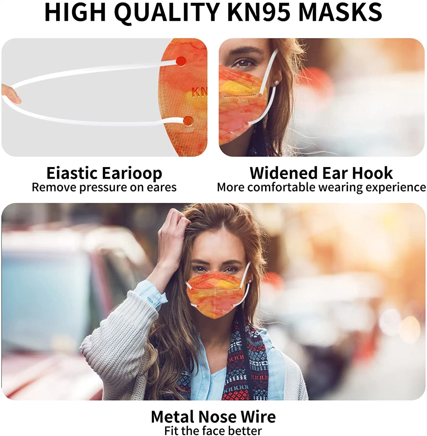 Face Mask KN95 Masks 5-Layer Breathable Mask with Elastic Earloop and Nose Bridge Clip Dispoasable Respirator Protection Against Pm2.5