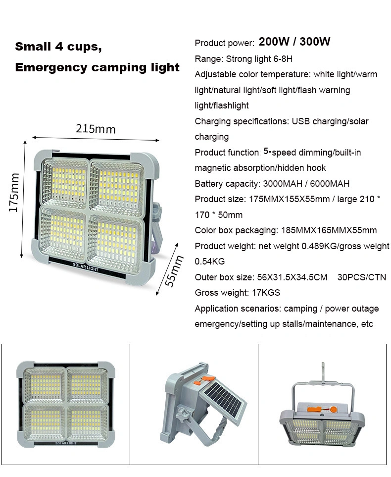 Super Lumineux Étanche pour l'Extérieur/Intérieur Portable LED Travail Urgence COB Projecteurs Solaire Éclairage Nocturne