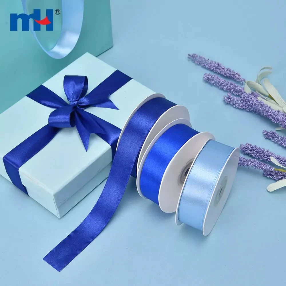 Wholesale/Supplier Gift Decoration Christmas Ribbon Blue Series Shine Single Faced Satin Ribbon