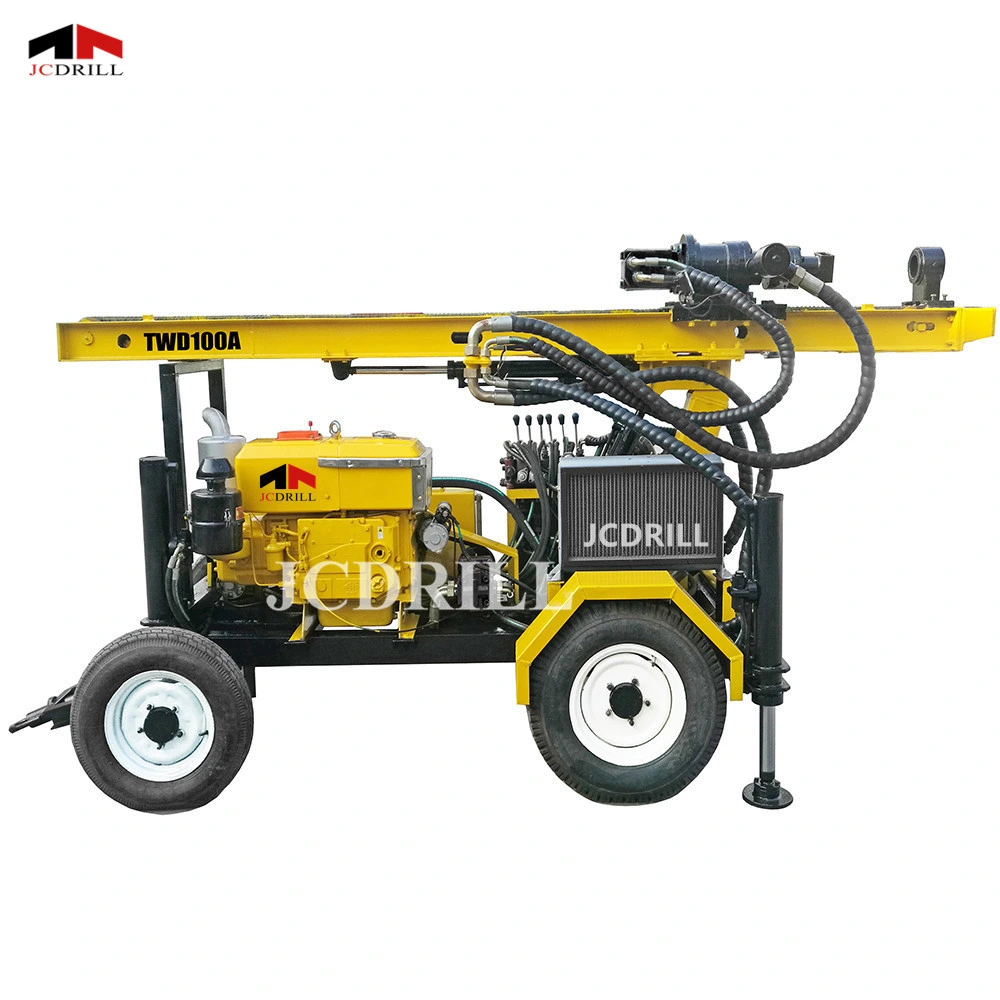 Portable 100m Depth Trailer Mounted Rotary Hydraulic Farm Irrigation Water Well Drilling Rig Machine