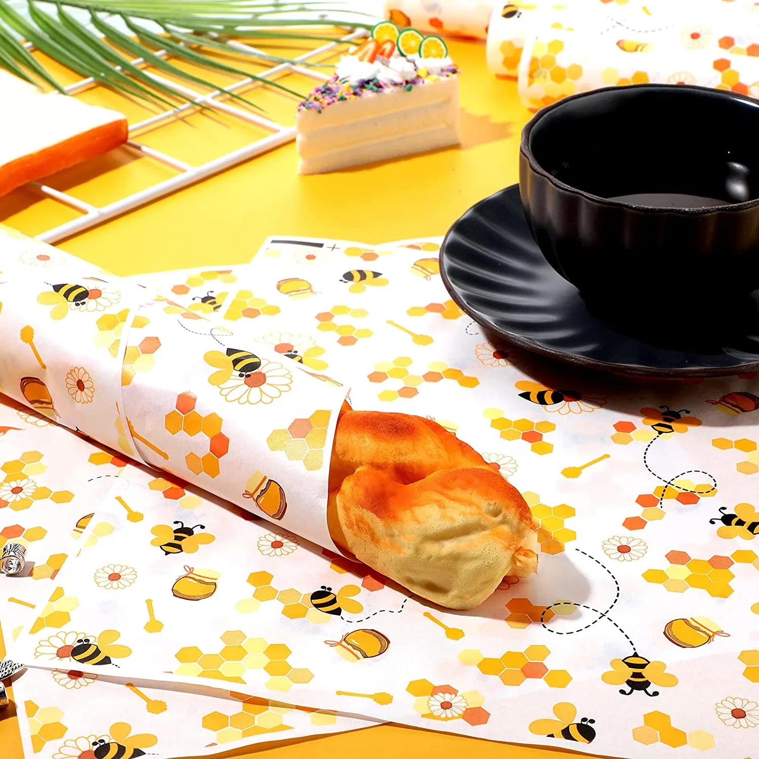 Papel de Cera de Bee Day para el alimento Bee Party favor de Cera Papel hojas Deli papel sandwich envolver Candy galletas envolver Picnic Revestimientos de la cesta con patrón de la abeja para la cocina de la barbacoa H