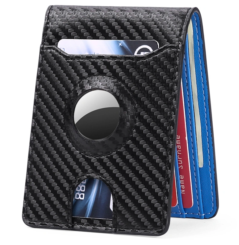 Soporte de tarjetas de crédito de cuero RFID personalizado con diseño de fibra de carbono para regalo de Navidad