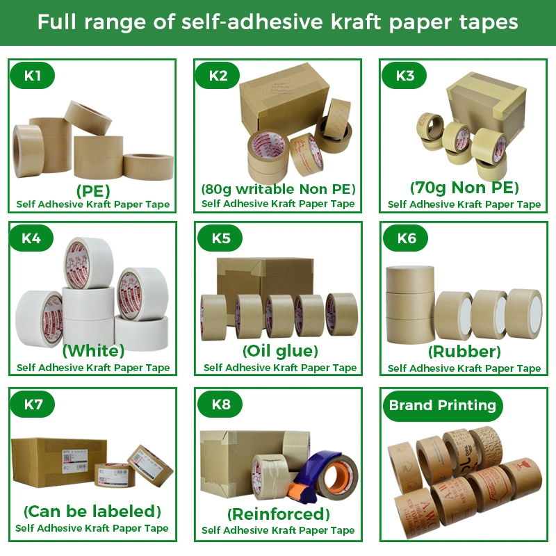 Self Adhesive Recycled Kraft Packing Tape Packaging Tapes Colored Kraft Paper Tape with Logo