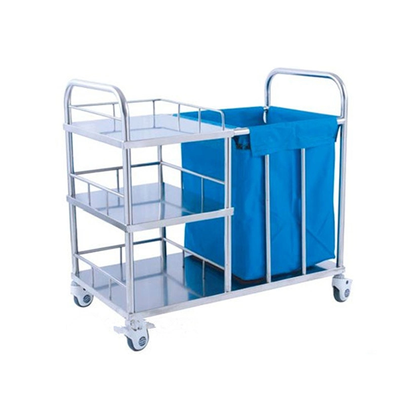 Furniture Factory Production Big Size Hospital Metal Folding Wet Laundry Hamper Stainless Steel Laundry Trolley or Tray on Wheels