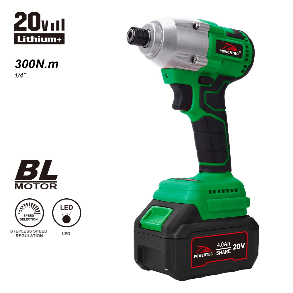 Powertec Cordless Power Tools 1/4-Inch Hex Impact Drill 20V 18V China Variable Speed Brushless Impact Driver