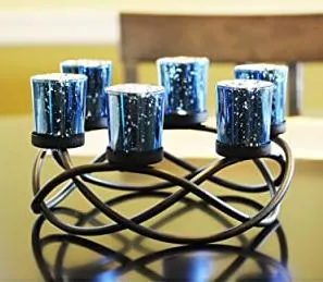 Black Iron Table Centerpiece Candle Holder Various Color Glass Votive Cups