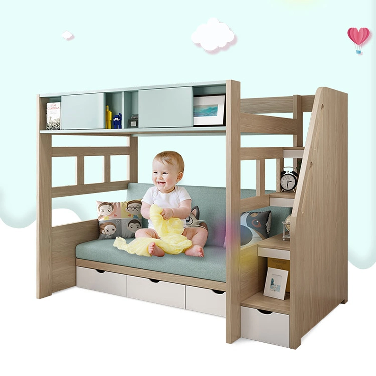 Nice Design OEM ODM Home Bedroom Furniture Kids Wooden Solid Wood Bunk Bed MDF Single Bed for Girls and Boys Children with Shelf