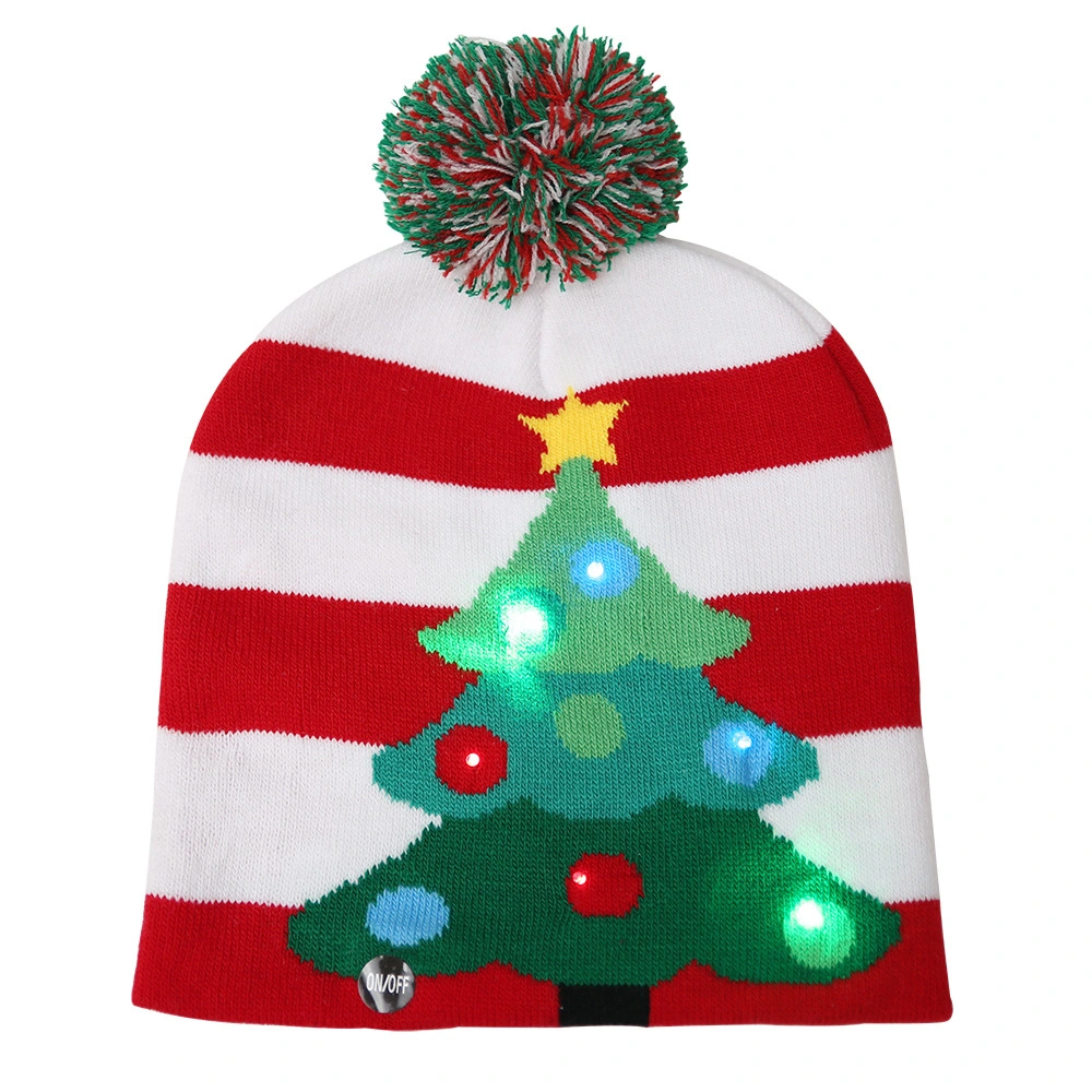 Neue Winter Festival Weihnachtsfeier Pompom LED Hüte Kinder LED Light-up Caps Damen LED Weihnachten Strickmütze