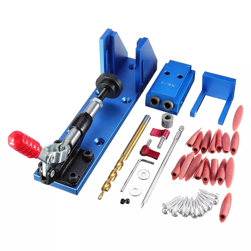 Xk-2 Aluminum Alloy Pocket Hole Jig System Woodworking Drill Guide with Toggle Clamp 9.5mm Step Drill Bits