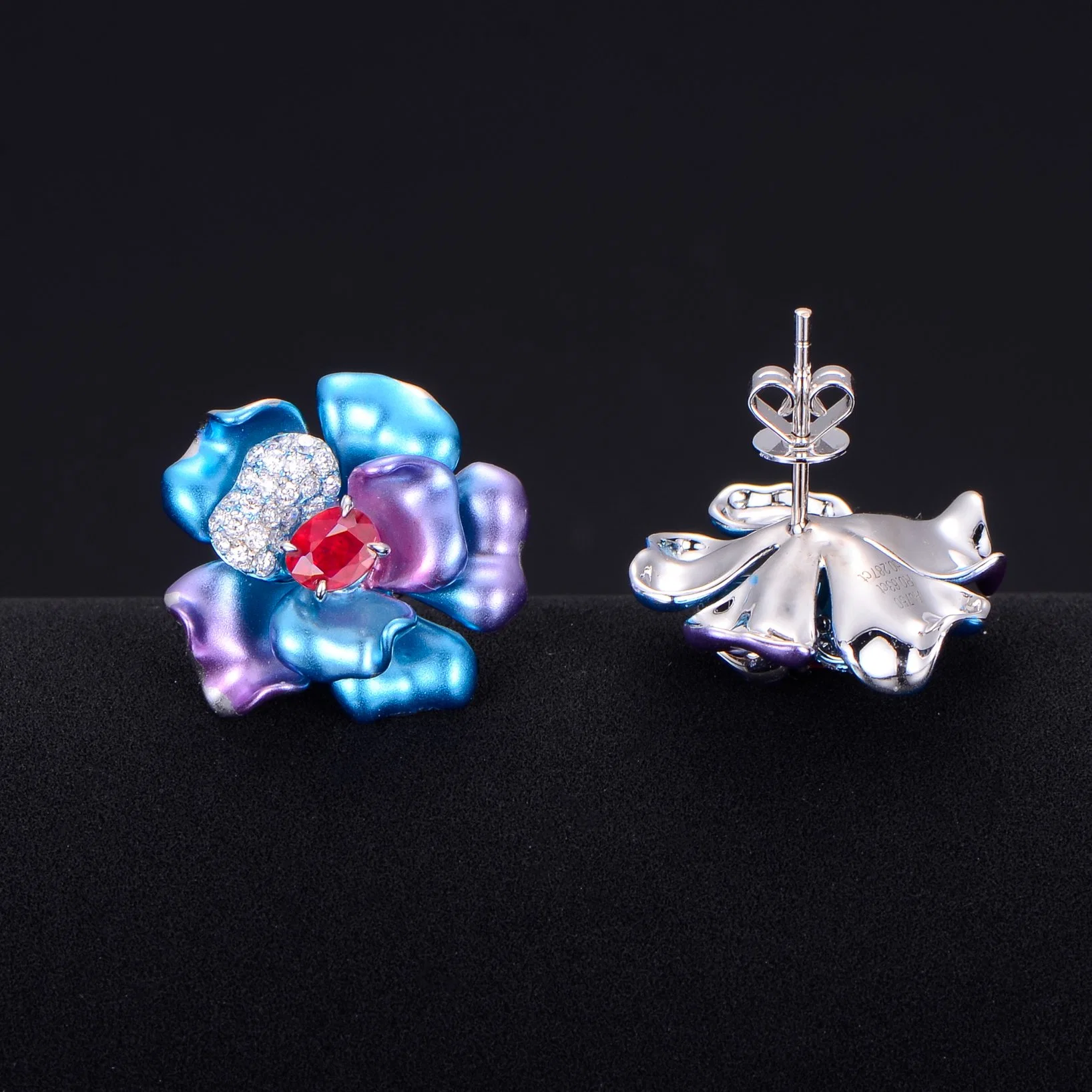 Fashion Jewelry Oval Ruby Flower Earrings for Women Gold Plated Stud Earrings