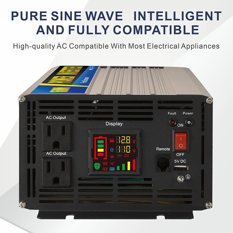 UPS inteligente E-Display EU Us Plug Pure Sine Wave Power Inversor 1500W para Casa/Camping/coche/camión Inversor solar