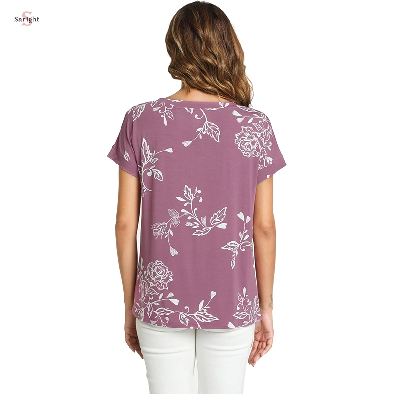Summer Vintage Floral Prints Women Casual Tee Apparel Custom Ladies Tops and T Shirts