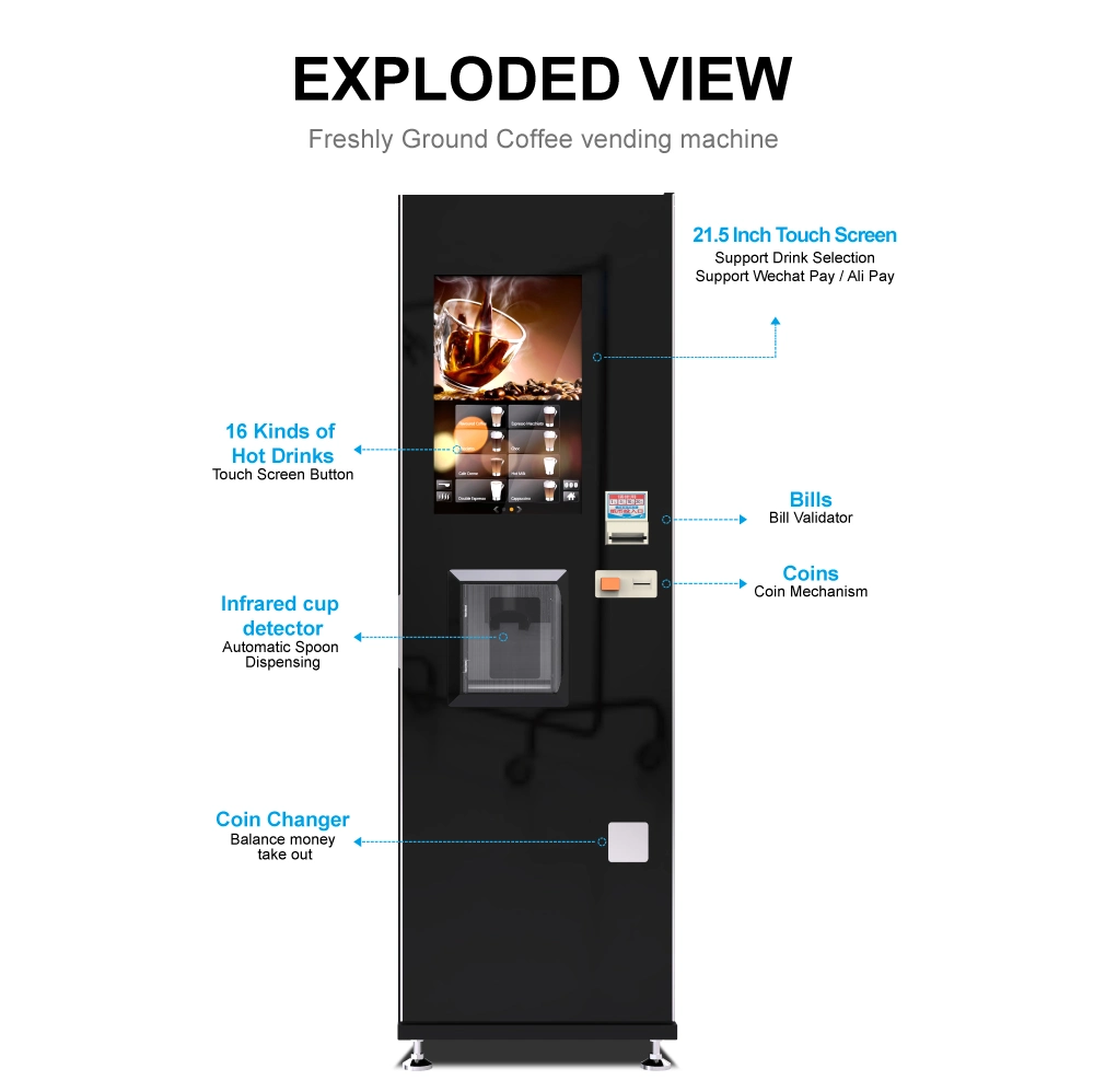 Cash operado máquina de venda automática de café Espresso com tela sensível ao toque