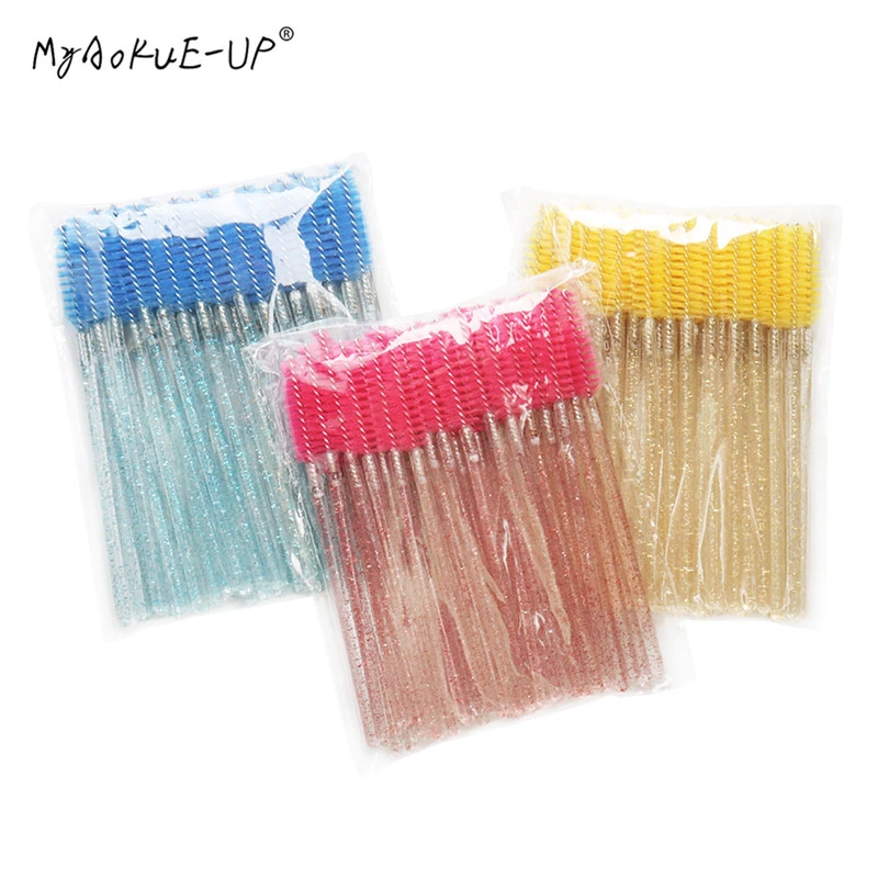 50 PCS Cosmetic Eyelash Brush Crystal Mascara Wands Applicator Diamond Eyelashes Brushes