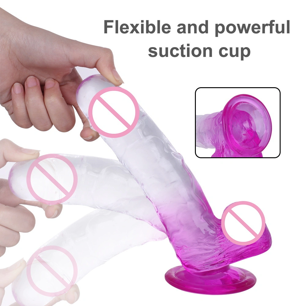 4 Tamaño realista Bicolor consolador transparente con Sucker Pene Vagina cabalgamientos suave Jelly consolador anal Juguetes sexuales para hombres para mujeres