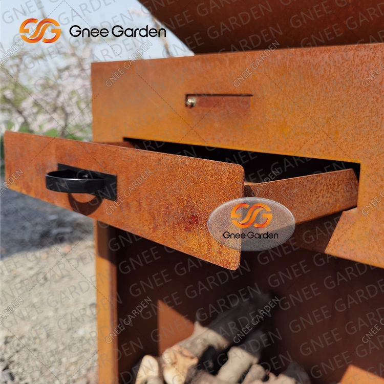 Rusty Metal al aire libre Patio Kitchens y Grilles Charcoal Grill con Tabla