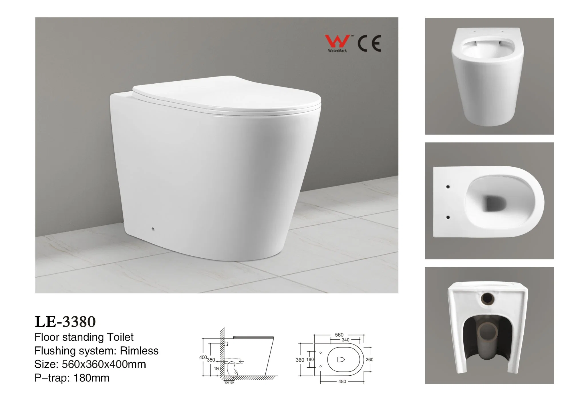 Watermark CE Closestool Factory Floor Standing Rimless Toilet Wc