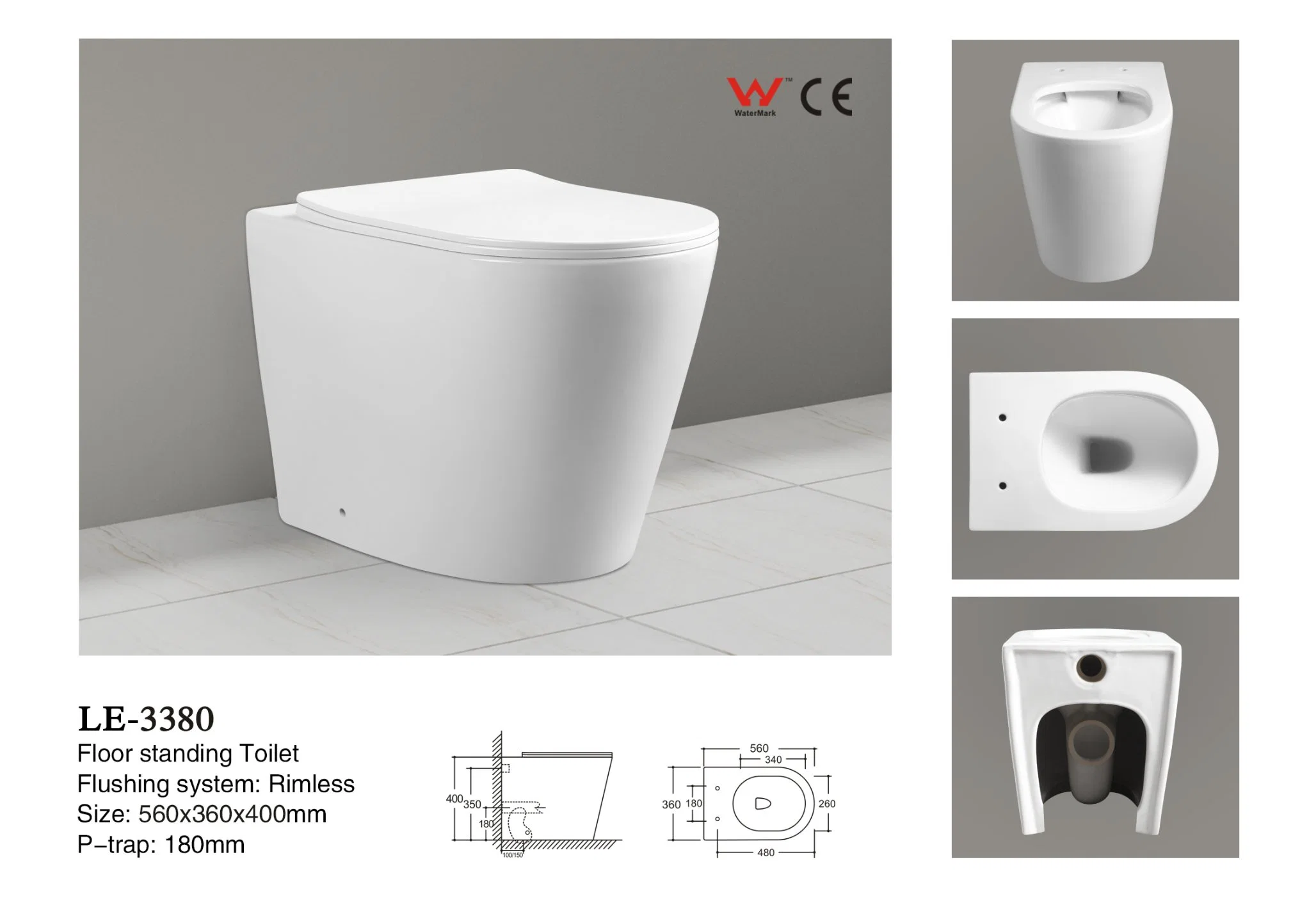 Marca d'água CE Closestorol fábrica chão Standing Rimless WC