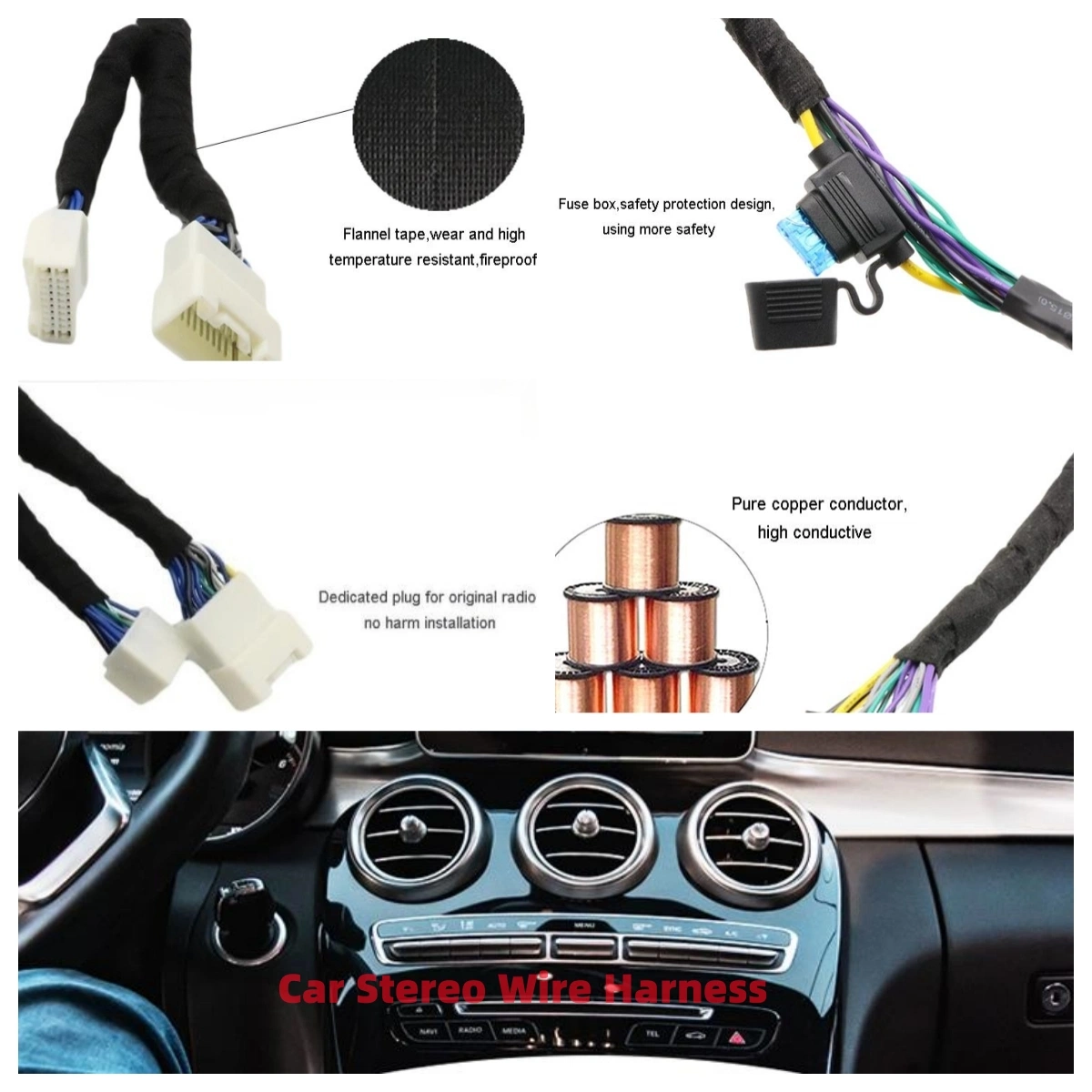 Kit de câblage de système audio personnalisé pour Chery et Chevrolet Faisceau de câbles de l'amplificateur de voiture