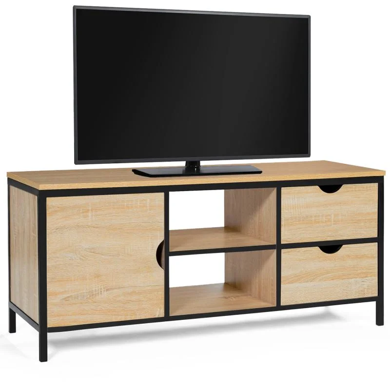 De estilo industrial Steel-Wood Simple TV combinada doble, armario con cajones 0384