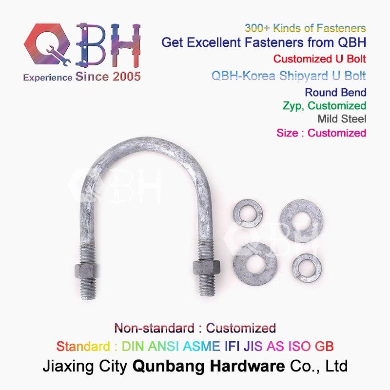 Qbh Customized Shipyard Ship Construction Structure Solar Rack Round Square Bend Pipe Fitting Stainless Carbon Steel U-Bolt Stud Rod Nut Washer Combo